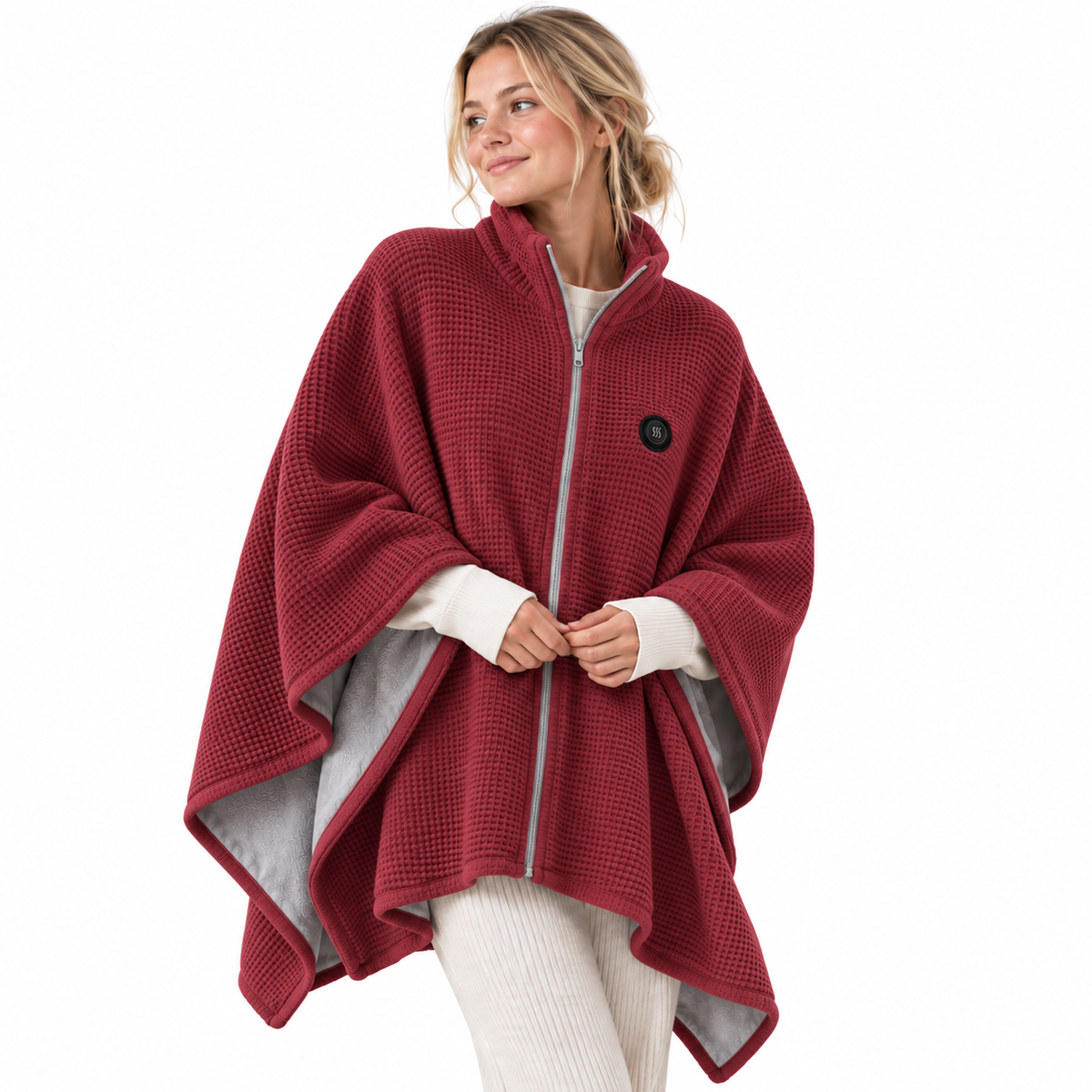 The Cozy Cape™ Heated Waffle-Knit Shawl