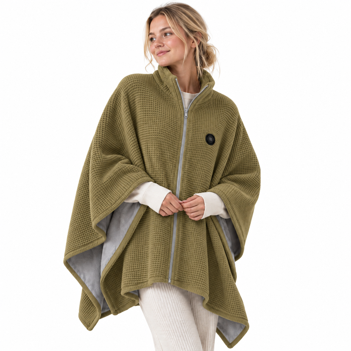 The Cozy Cape™ Heated Waffle-Knit Shawl