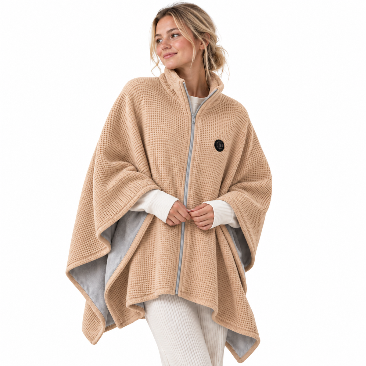 The Cozy Cape™ Heated Waffle-Knit Shawl